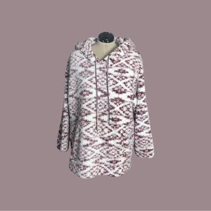 Cozy Hooded fleece Sweater in Purple and White